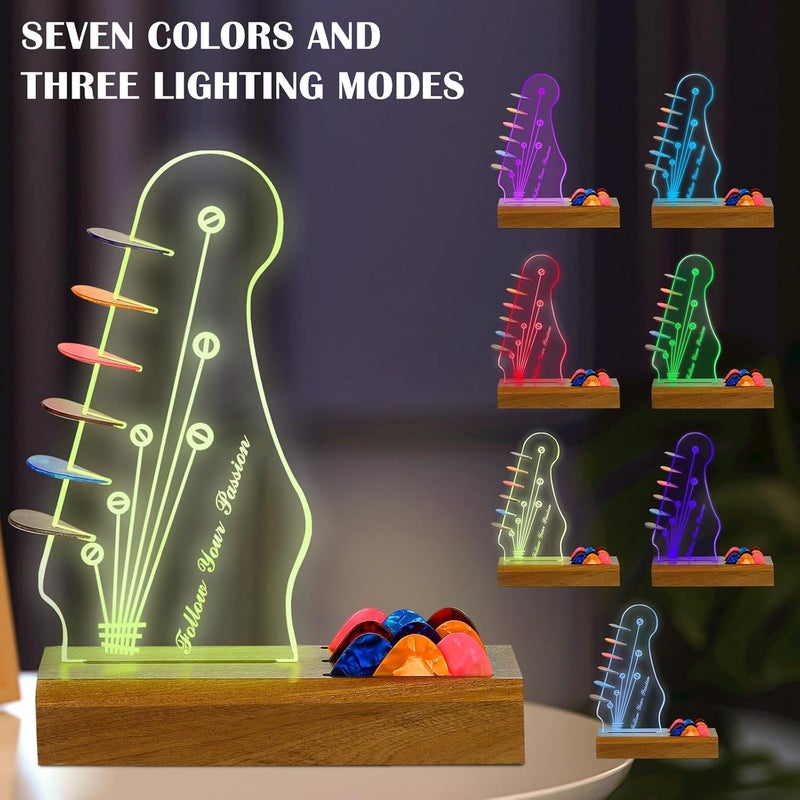 VGJ Light Up Guitar Pick Holder, Acrylic 3D LED Guitar Pick Lamp 7-Color Wooden Base Guitar Pick Storage Rack,For Picks Storage And Display,A Christmas Birthday Gift For Music Lovers And Guitarists - Image 4
